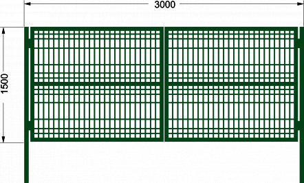 Ворота с сварной сеткой h-1,5м 3,0м ППК RAL6005